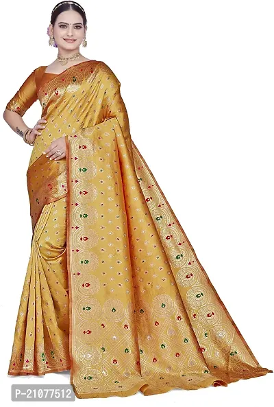 Elegant Golden Art Silk Saree with Blouse piece-thumb0