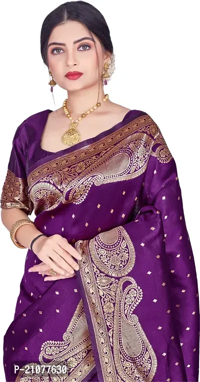 Elegant Purple Silk Blend Saree with Blouse piece-thumb0