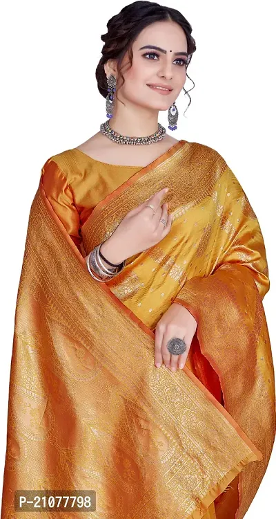 Elegant Golden Silk Blend Saree with Blouse piece-thumb3