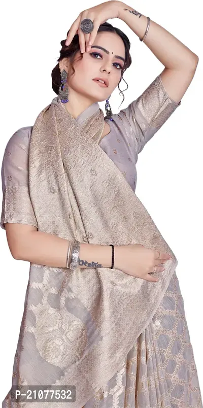 Elegant Grey Linen Saree with Blouse piece-thumb3