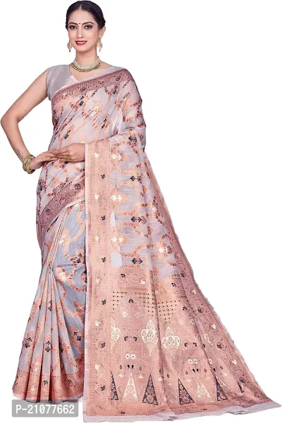 Elegant Grey Linen Saree with Blouse piece