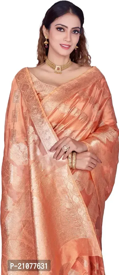 Elegant Orange Organza Saree with Blouse piece-thumb3