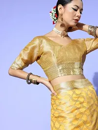 Elegant Golden Organza Saree with Blouse piece-thumb2