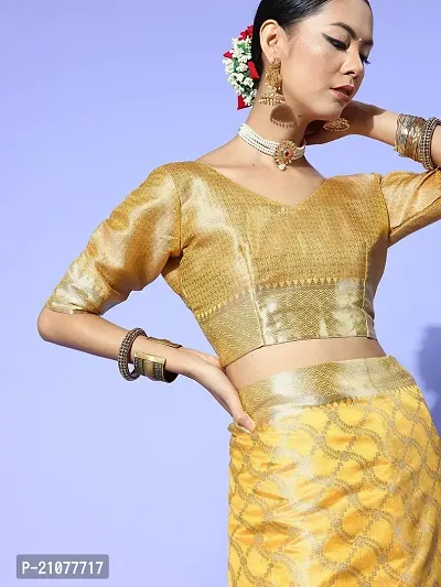 Elegant Golden Organza Saree with Blouse piece-thumb3