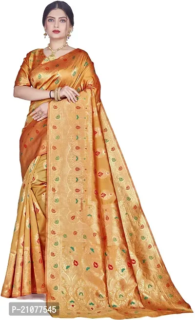 Elegant Golden Silk Blend Saree with Blouse piece-thumb0