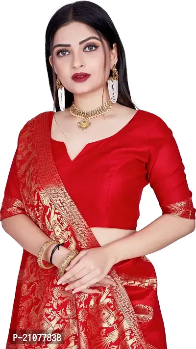 Elegant Red Art Silk Saree with Blouse piece-thumb3