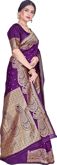 Elegant Purple Silk Blend Saree with Blouse piece-thumb4