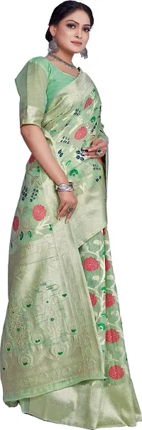 Elegant Light Green Linen Saree with Blouse piece-thumb4