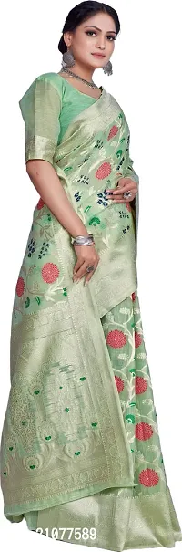 Elegant Light Green Linen Saree with Blouse piece-thumb5