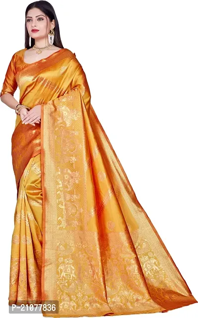 Elegant Golden Art Silk Saree with Blouse piece