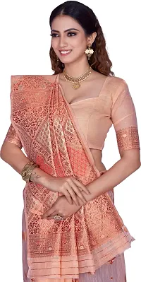 Elegant Orange Linen Saree with Blouse piece-thumb2