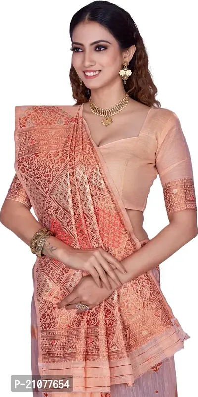 Elegant Orange Linen Saree with Blouse piece-thumb3