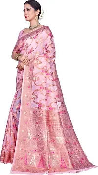 Elegant Pink Linen Saree with Blouse piece-thumb3