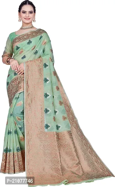 Elegant Light Green Linen Saree with Blouse piece