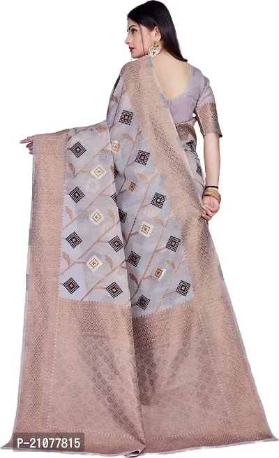 Elegant Grey Linen Saree with Blouse piece-thumb2