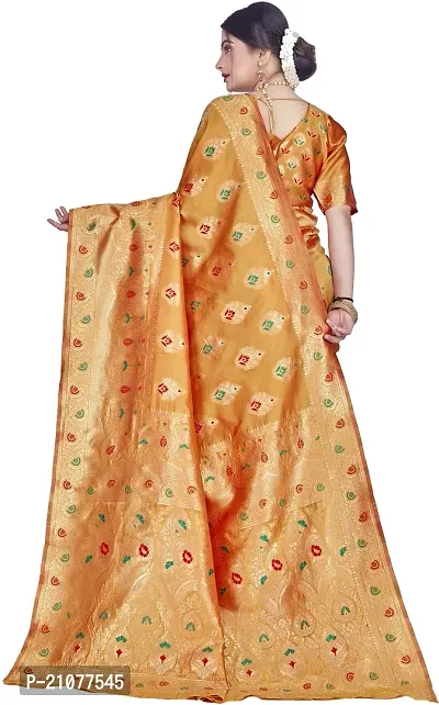 Elegant Golden Silk Blend Saree with Blouse piece-thumb2