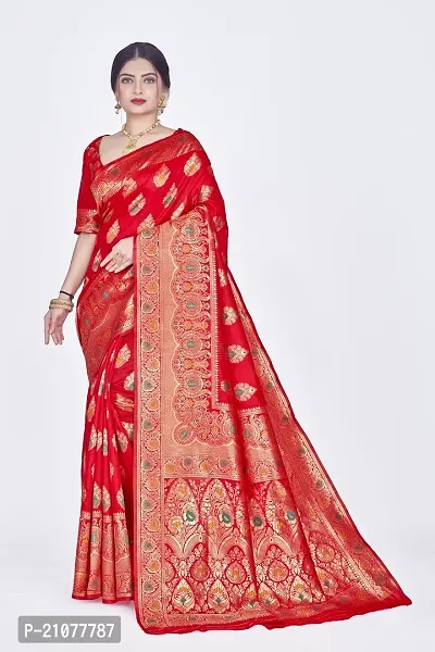 Elegant Red Cotton Silk Saree with Blouse piece