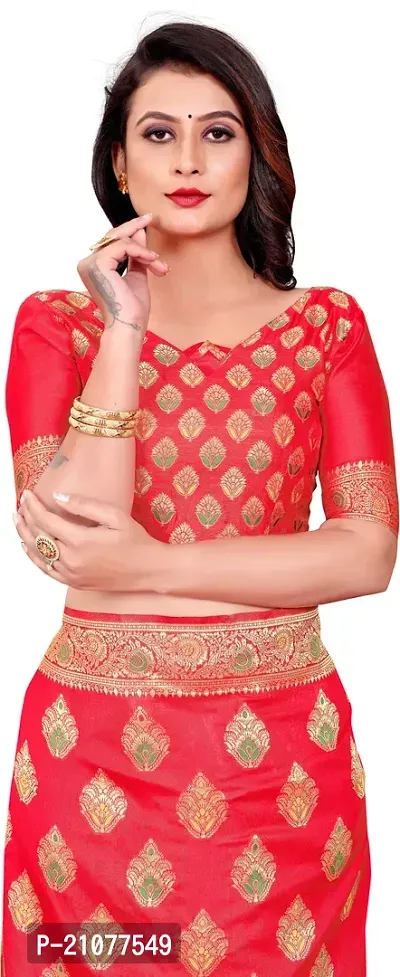 Elegant Red Silk Blend Saree with Blouse piece-thumb3