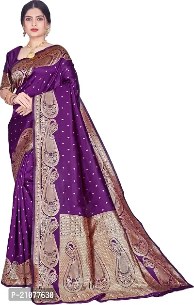 Elegant Purple Silk Blend Saree with Blouse piece-thumb3