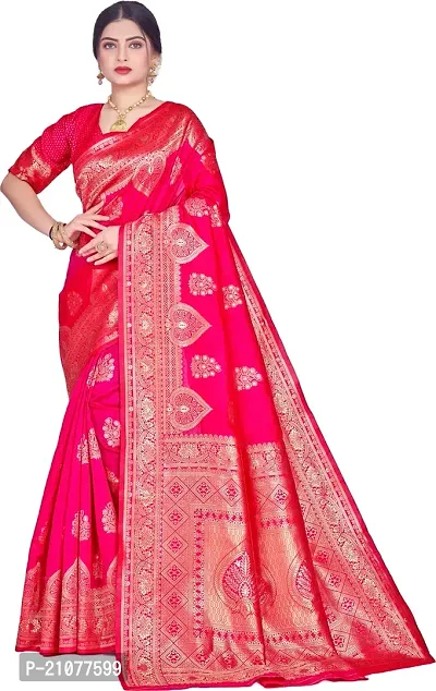 Elegant Magenta Silk Blend Saree with Blouse piece