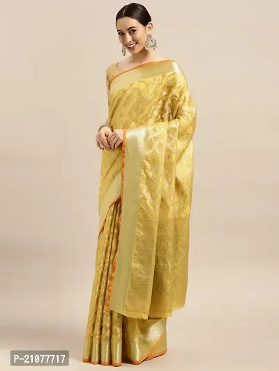Elegant Golden Organza Saree with Blouse piece-thumb0