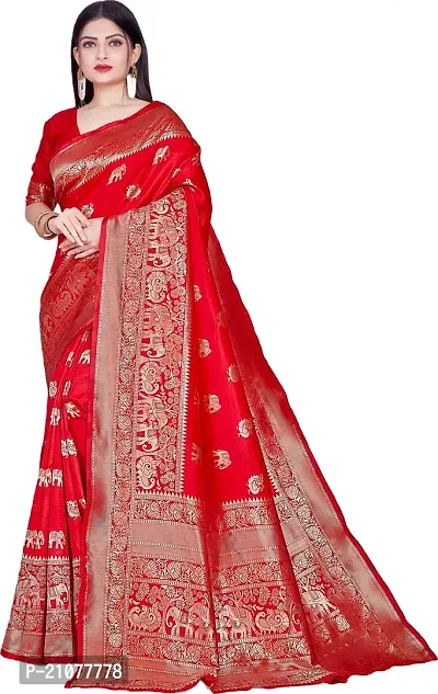 Elegant Red Art Silk Saree with Blouse piece-thumb0