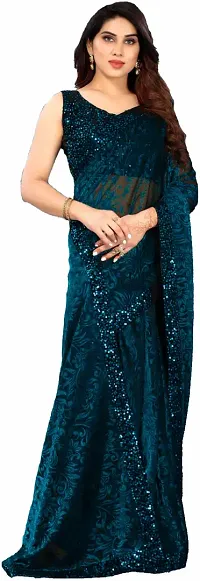 Elegant Blue Net Saree with Blouse piece-thumb4