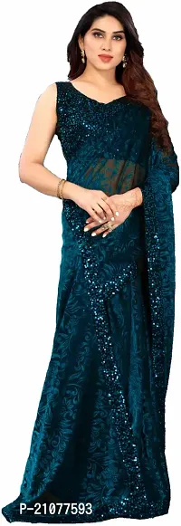 Elegant Blue Net Saree with Blouse piece-thumb5