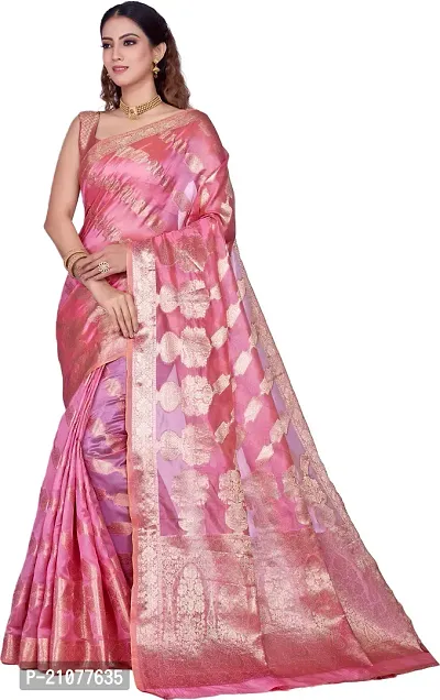 Elegant Pink Organza Saree with Blouse piece