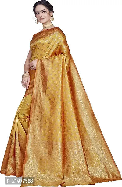 Elegant Golden Silk Blend Saree with Blouse piece-thumb4