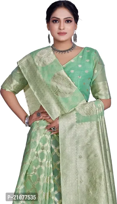 Elegant Light Green Linen Saree with Blouse piece-thumb3