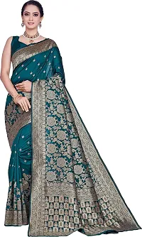 Elegant Dark Green Art Silk Saree with Blouse piece-thumb1