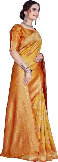 Elegant Golden Silk Blend Saree with Blouse piece-thumb4