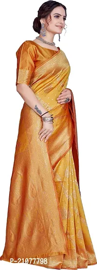 Elegant Golden Silk Blend Saree with Blouse piece-thumb5