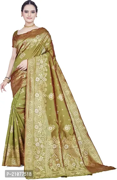 Elegant Dark Green Art Silk Saree with Blouse piece-thumb0