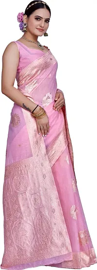 Elegant Pink Linen Saree with Blouse piece-thumb4