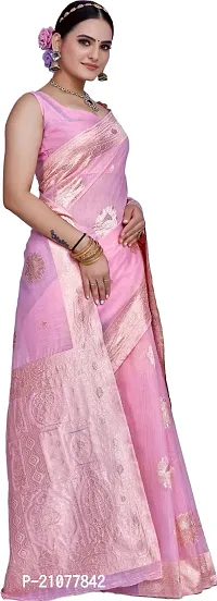 Elegant Pink Linen Saree with Blouse piece-thumb5