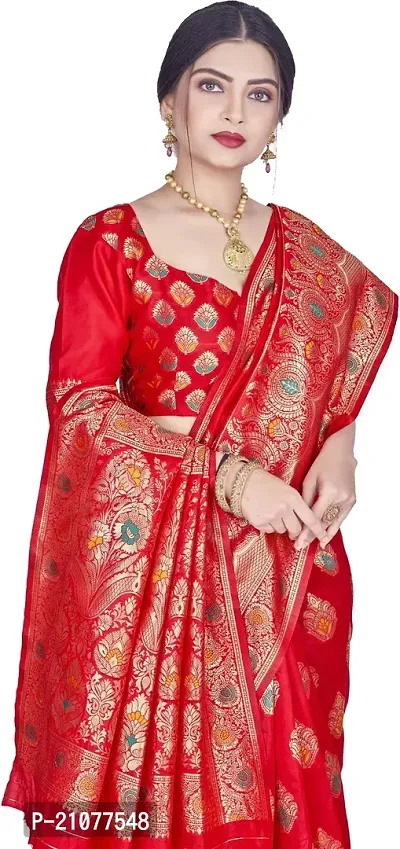 Elegant Red Silk Blend Saree with Blouse piece-thumb3