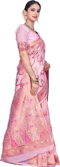 Elegant Pink Linen Saree with Blouse piece-thumb4