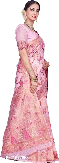 Elegant Pink Linen Saree with Blouse piece-thumb5