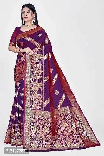 Elegant Purple Silk Blend Saree with Blouse piece