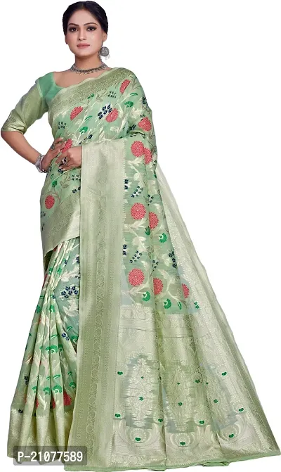 Elegant Light Green Linen Saree with Blouse piece-thumb0