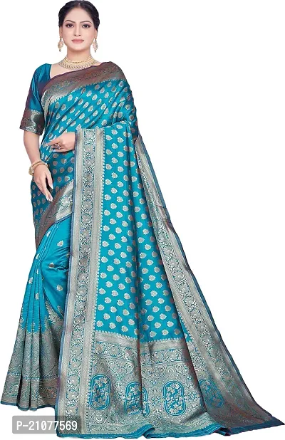 Elegant Light Green Silk Blend Saree with Blouse piece-thumb0