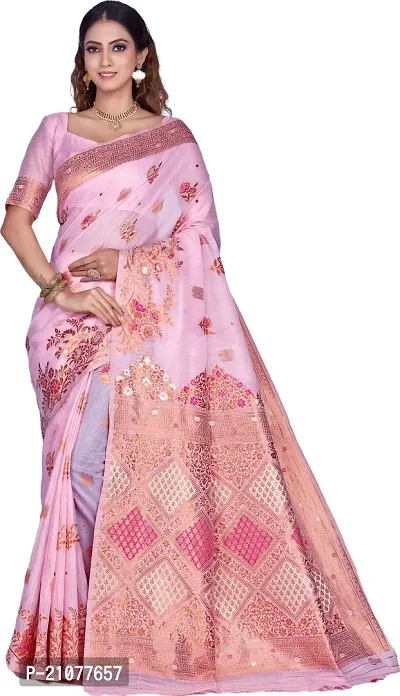 Elegant Pink Linen Saree with Blouse piece