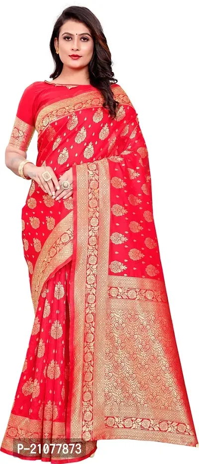 Elegant Red Cotton Blend Saree with Blouse piece-thumb0