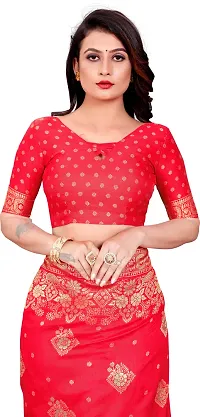 Elegant Red Cotton Blend Saree with Blouse piece-thumb2