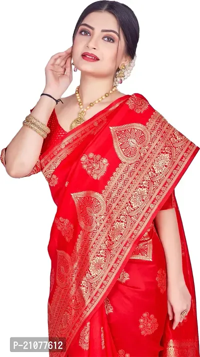 Elegant Red Silk Blend Saree with Blouse piece-thumb3