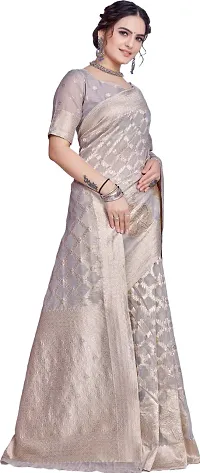 Elegant Grey Linen Saree with Blouse piece-thumb4