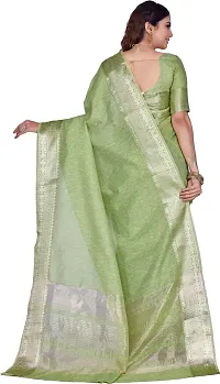 Elegant Light Green Linen Saree with Blouse piece-thumb1