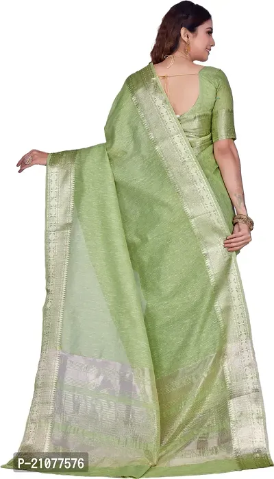 Elegant Light Green Linen Saree with Blouse piece-thumb2